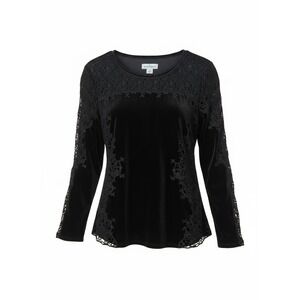 Sundance Black Velvet Lace Crochet Long Sleeve Top Petite Medium PM